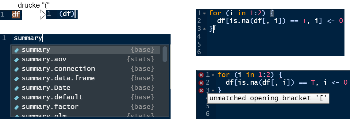 Klammern und visuelle Hilfen in RStudio